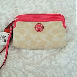 Coach Signature Metallic Double Zip NWT